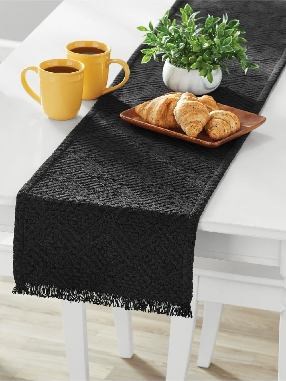 Mainstays Woven Diamond Table Runner - Black - 14"x72", Cotton